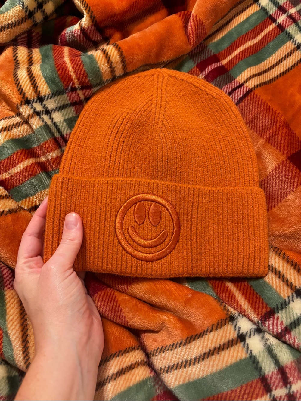 Three Bird Nest Women’s Orange Smiley Knit Beanie - Perfect for Fall